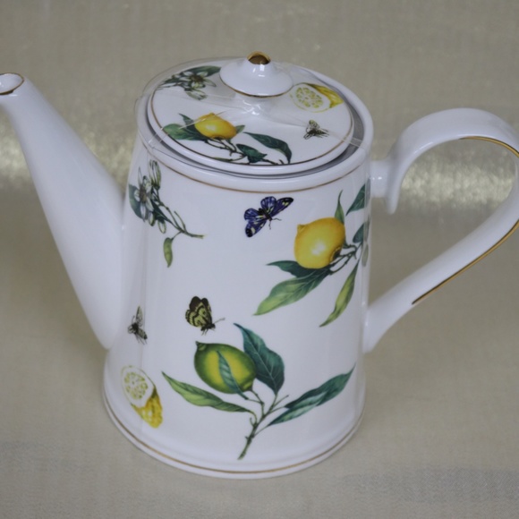 GRACE TEAWARE LEMONS BUTTERFLIES BEES COFFEE TEAPOT-WHITE/GREEN/YELLOW-2PC - #B